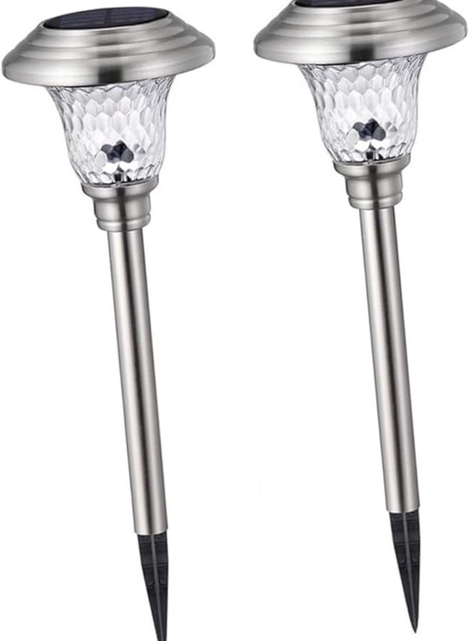 Solar Powered Stainless Steel LED Stick Lamp 2 Pack for Garden Patio Lawn - Image 1